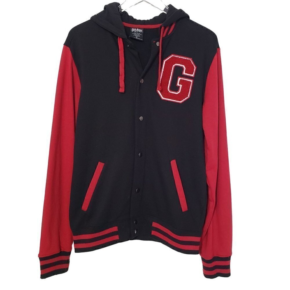 Harry Potter Gryffindor Varsity Hoodie Snap Front Sweatshirt Mens Sz Medium - Picture 2 of 11